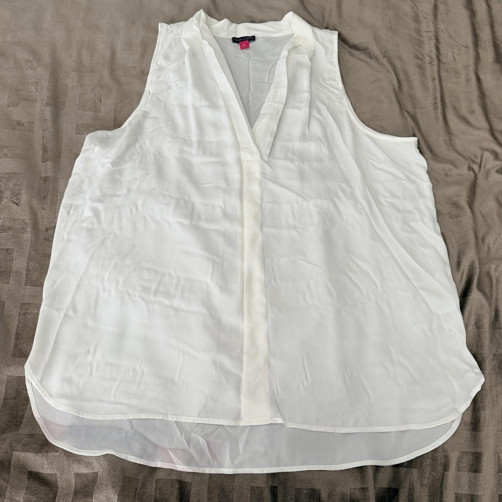 Vince Camuto Blouse Womens XL White Sleeveless V Neck Chiffon High Low Top